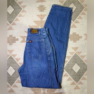 Vintage Pinstripe Lee Relaxed Blue Jeans with Classic Denim Style